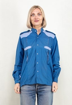 Vintage 70's Band Collar Shirt in Blue