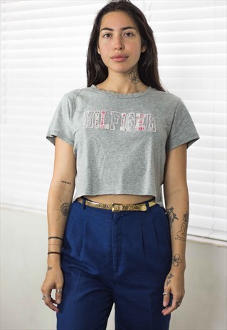 VINTAGE TOMMY HILFIGER CROP TOP REWORKED LOGO 90S X 3.6
