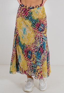 Vintage 90s Bright Abstract Pattern Midi Skirt