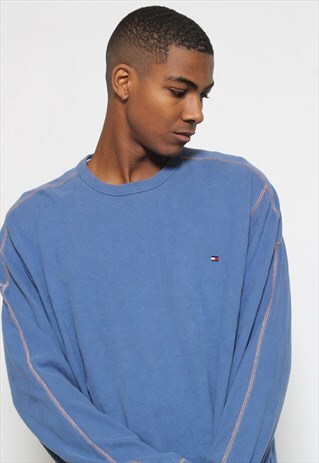 VINTAGE TOMMY HILFIGER LONG SLEEVED LOGO T-SHIRT BLUE