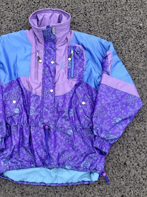 vintage 90s K2 pullover ski jacket purple lilac blue baroque pattern