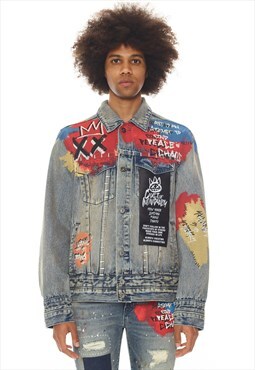 Type iv denim jacket with double cuff and waistband in basq
