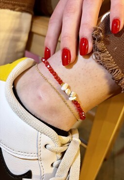Beautiful Red Gemstone  Anklet Unisex Adjustable