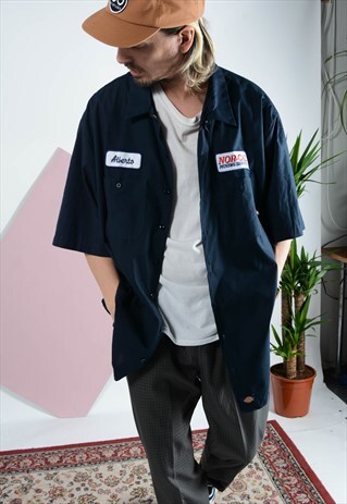 DICKIES WORKWEAR SHIRT IN BLUE WITH PATCHES