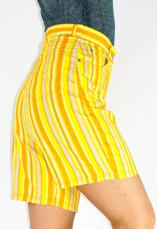 VINTAGE 90'S HIGH WAIST YELLOW STRIPED MOM SHORTS