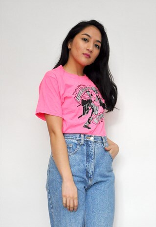 90S HOT PINK SLOGAN WILDCATS T-SHIRT