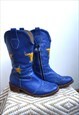 Vintage Blue Genuine Leather Cowboy Western Boots Shoes