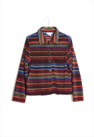 VINTAGE COLOURFUL STRIPED RELAXED FIT FLEECE SHIRT JACKET
