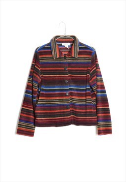 Vintage Colourful Striped Relaxed Fit Fleece Shirt Jacket