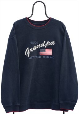 Vintage USA Grandpa Embroidered Navy Sweatshirt Womens