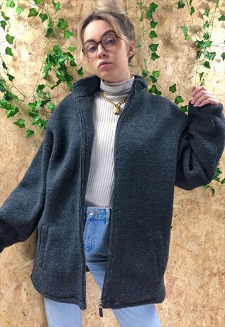 VINTAGE GREY TEDDY BEAR FLEECE JACKET