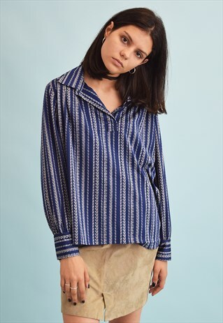 VINTAGE 70'S RETRO MOD PRINT BLOUSE TOP