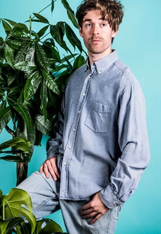 VINTAGE PLAIN BLUE FLANNEL SHIRT