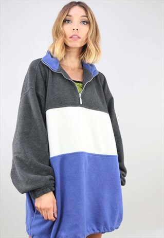 VINTAGE 90S OVERSIZED 1/4 ZIP STRIPE FLEECE