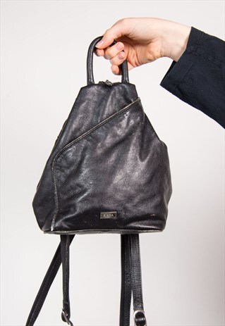 90'S BLACK LEATHER BACKPACK RUCKSACK