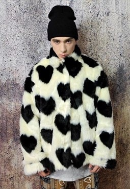 Faux fur heart jacket fluffy fleece love punk bomber white