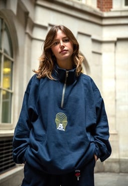 1/4 Zip Sweatshirt In Navy With Desire Embroidery