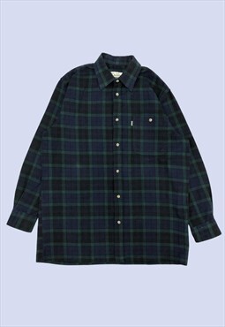 Vintage Green Navy Blue Check Lumberjack Casual Shirt 