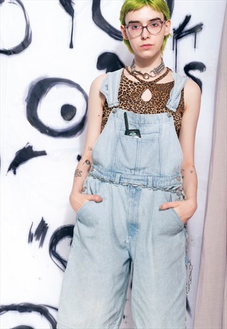VINTAGE DENIM DUNGAREES 90S GRUNGE PALE JEANS PLAYSUIT