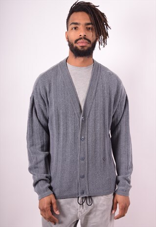 ARMANI JEANS MENS VINTAGE CARDIGAN SWEATER LARGE GREY 90S