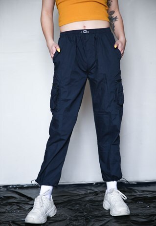 80S VINTAGE NAVY BLUE HIGH WAIST CARGO PANTS . UNISEX