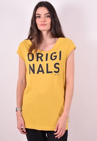 ADIDAS WOMENS VINTAGE T-SHIRT TOP SMALL YELLOW 90S