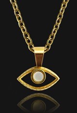 Moonstone Evil Eye Hammered 18k Gold Plated Pendant Necklace