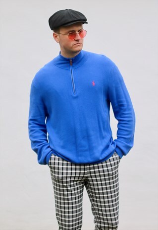 RALPH LAUREN 1/4 ZIP DODGER BLUE SWEATSHIRT