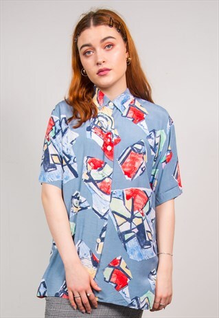 VINTAGE 90'S GREY ABSTRACT PATTERN SHIRT