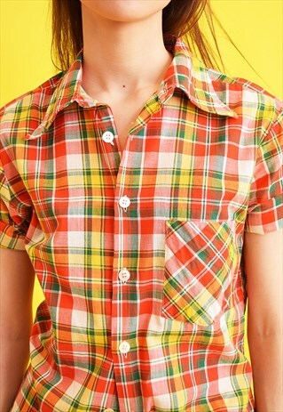 70'S RETRO CHECKED OVERSIZED BLOUSE TOP