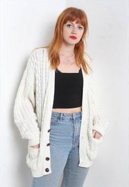 Vintage 90's Oversize Aran Knit Cardigan Cream