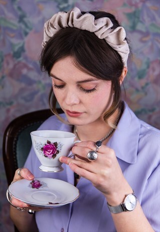 VINTAGE MAUVE JACQUARD SCRUNCHIE HEADBAND