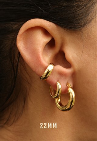 WATERPROOF TARNISH FREE CHUNKY GOLD HOOP EARRINGS - 22MM