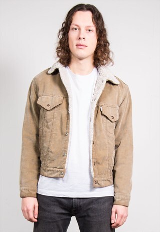 VINTAGE 90'S BEIGE LEVI'S CORD SHERLING LINED DENIM JACKET
