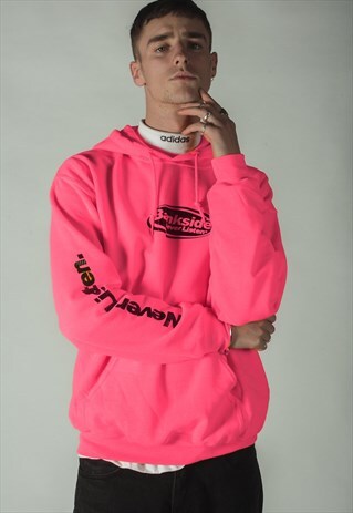 NEON PINK HEAVYWEIGHT HOODIE WITH SLEEVE PRINT