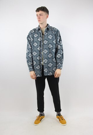 VINTAGE TEAL PATTERNED FLANNEL SHIRT