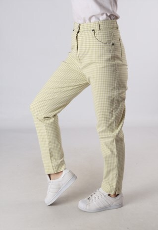 VINTAGE HIGH WAISTED TROUSERS CHECKED TAPERED UK 12 (GA5Z)