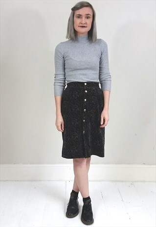 VINTAGE 90'S VELVET PAISLEY BUTTON DOWN PENCIL SKIRT