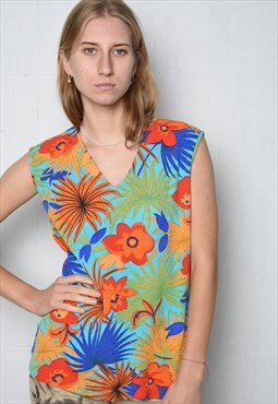 Vintage 70s Mod Space Age floral blouse shirt top tunic
