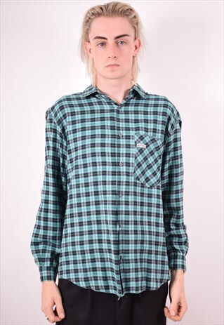 MENS VINTAGE SHIRT LARGE GREEN CHECK 90S