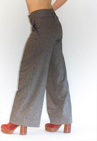 RETRO FLARE BOTTOM TWEED STYLE TROUSERS