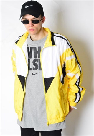 VINTAGE 90S YELLOW COLOUR BLOCK SHELL TRACK JACKET
