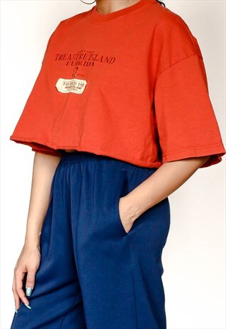 VINTAGE ORANGE TREASURE ISLAND FLORIDA CROP TOP REWORKED 90S
