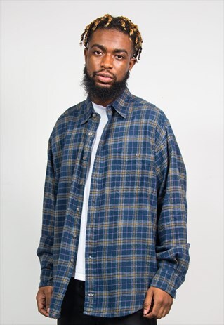 DOCKERS CHECK 90'S VINTAGE BLUE FLANNEL SHIRT