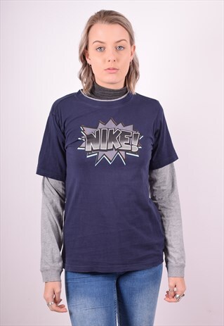 NIKE WOMENS VINTAGE TOP LONG SLEEVE LARGE BLUE 90S