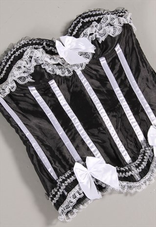 Vintage Y2K 90s Corset Top Black Satin Strapless Bustier XS