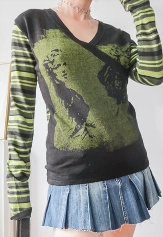 vintage y2k retro boho girl portrait print jumper