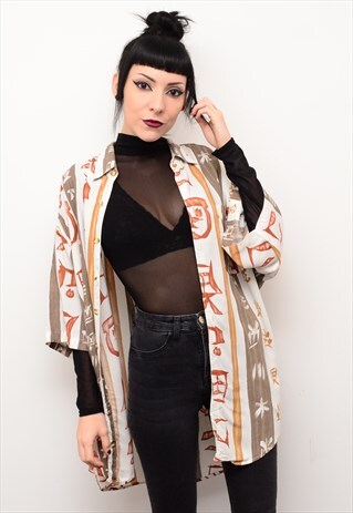 VINTAGE 90'S ABSTRACT INDIE PATTERNED OVERSIZED SHIRT