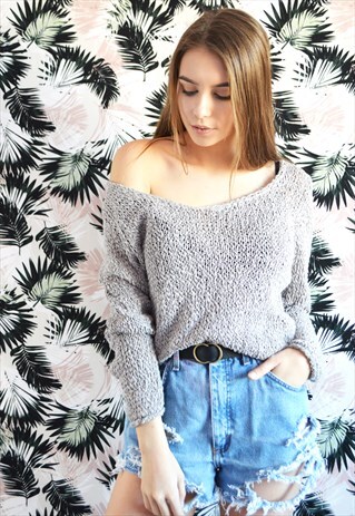VINTAGE 90'S MINIMALIST GREY SHIMMERING SWEATER JUMPER