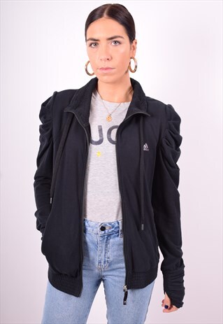 ADIDAS WOMENS VINTAGE TRACKSUIT TOP JACKET MEDIUM BLACK 90'S